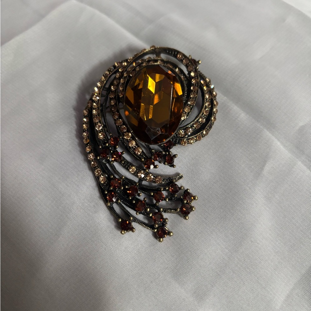 Amber Crystal Teardrop Brooch - Women Jewelry
